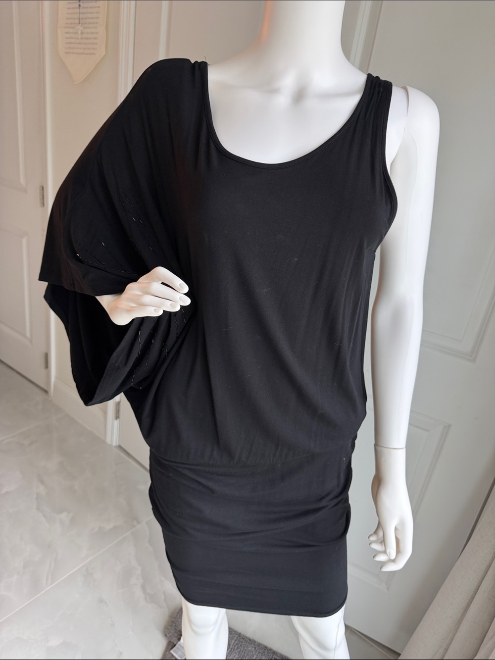 Buffalo David Bitton Elegant Black One-Shoulder Draped Dress